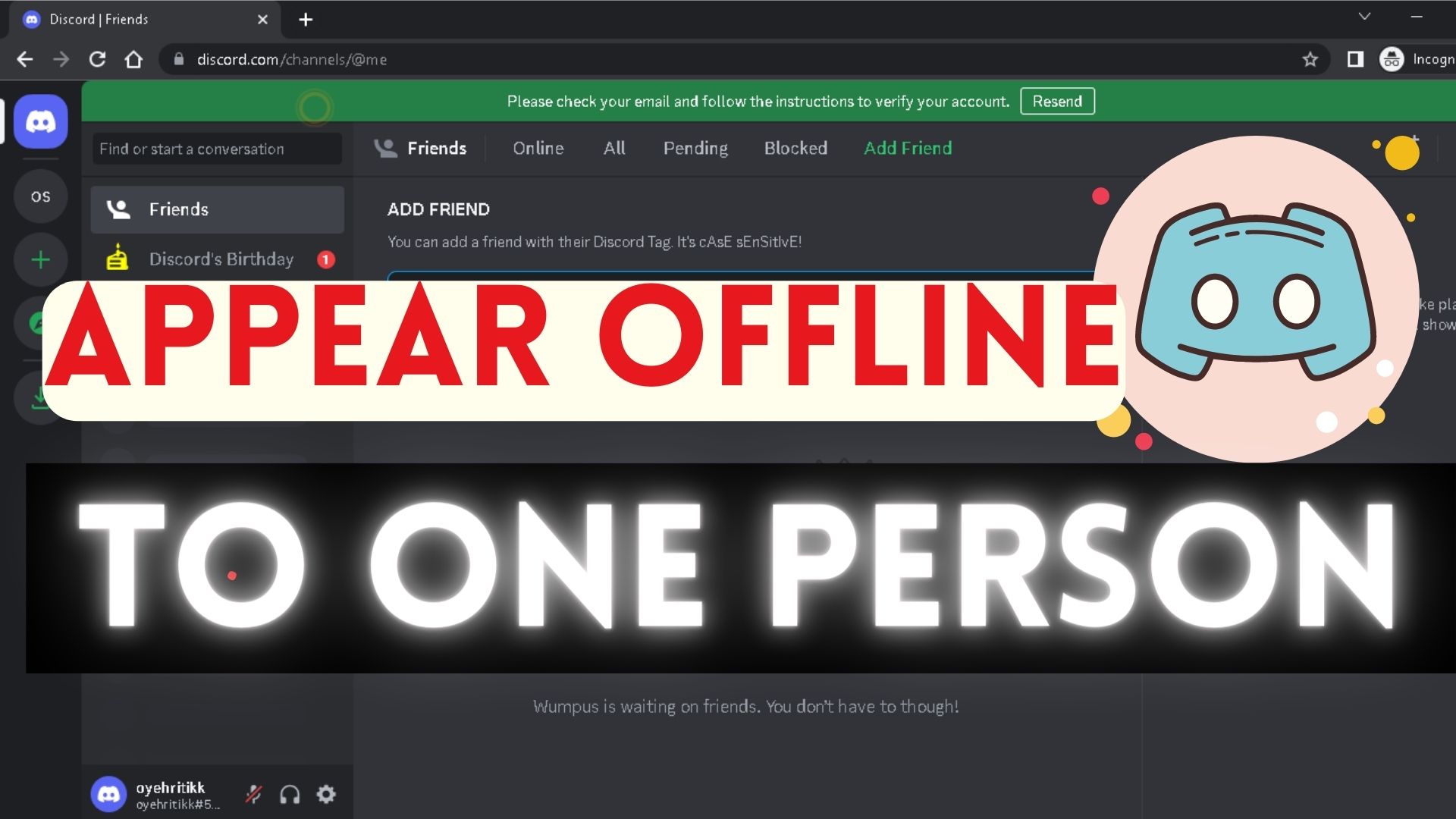 appear offline to one person in discord