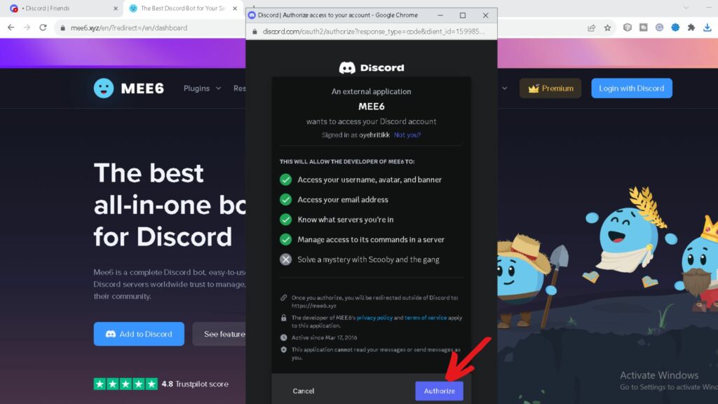 login with discord mee6 authorize